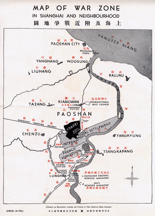 Map of war zone in Shanghai and neighbourhood