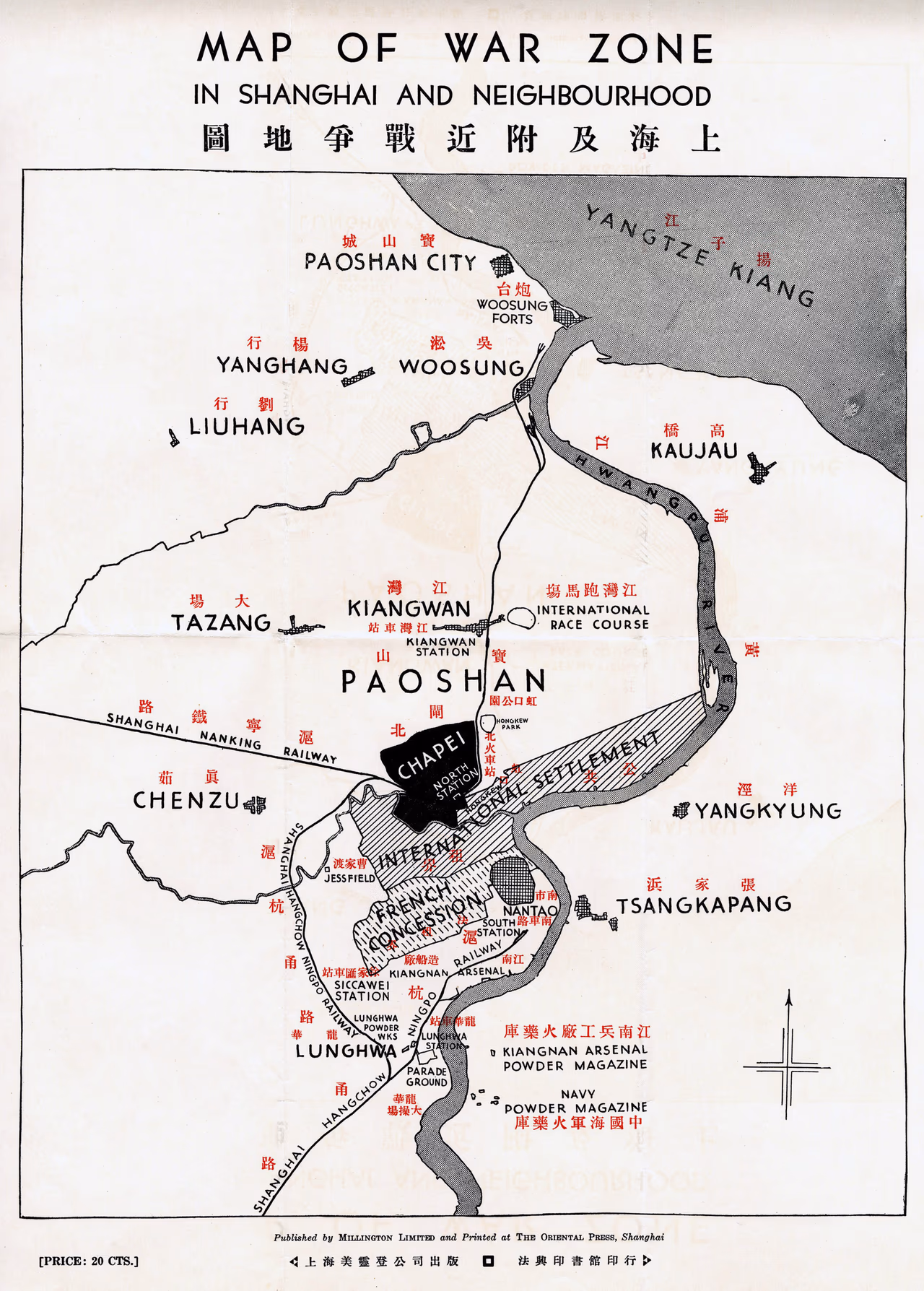 Map of war zone in Shanghai and neighbourhood